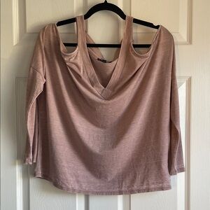Express Light Pink V-Neck Cold Shoulder Top